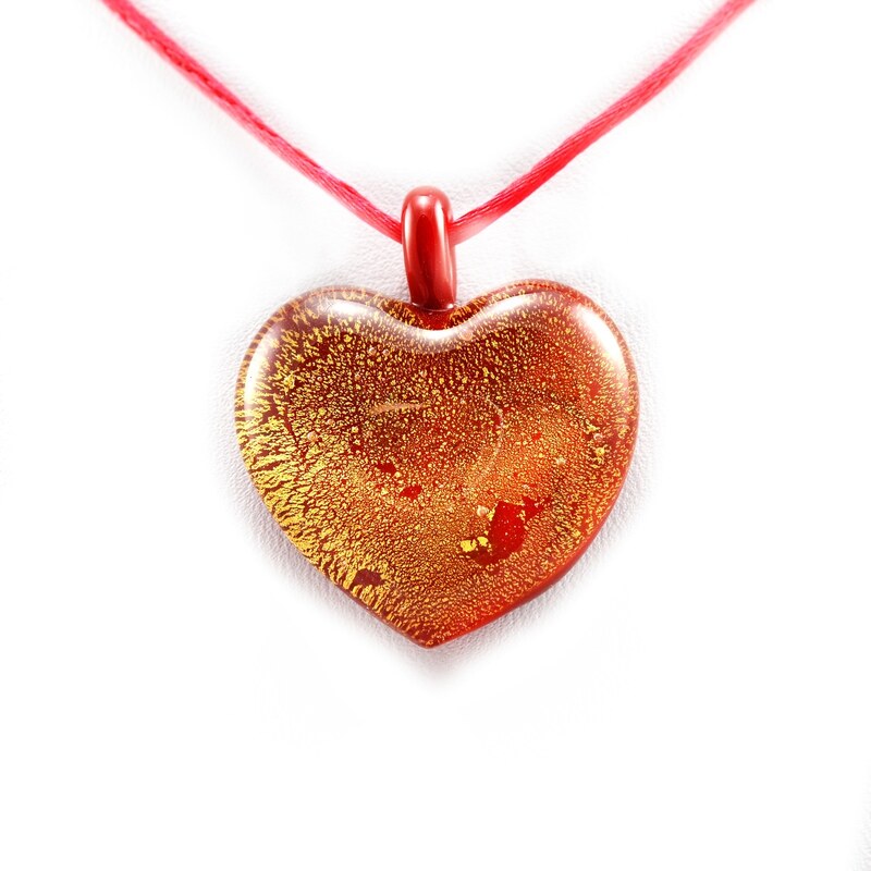 Murano Náhrdelník skleněné srdce - červená - Passione