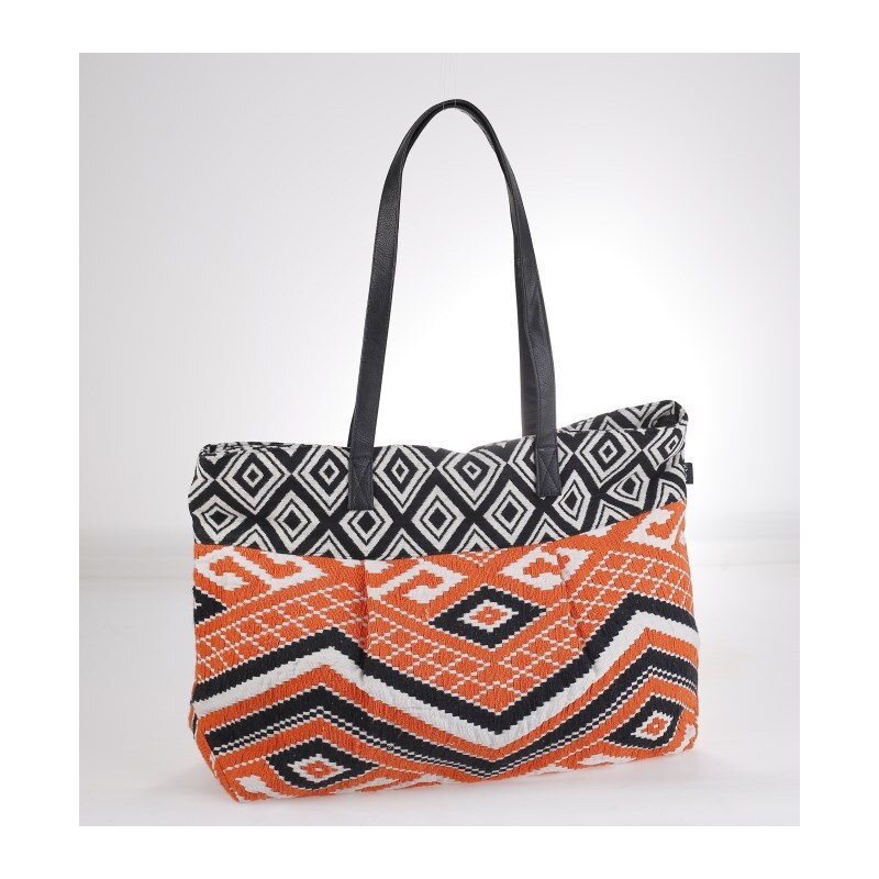 Plátěná taška Kbas s aztéckým vzorem oranžovo-černá