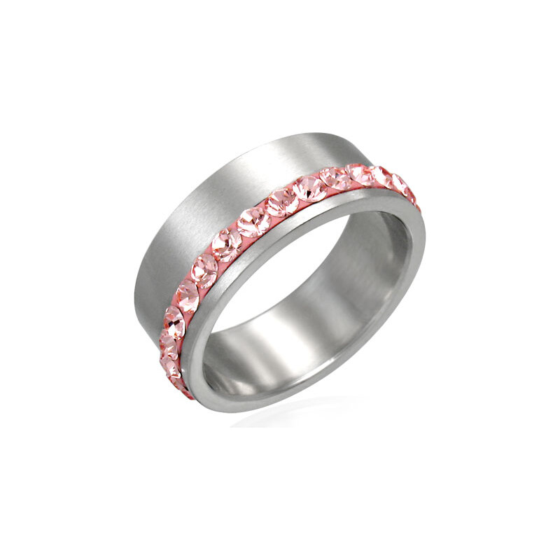Prsten z chirurgické oceli s růžovými kamínky Swarovski