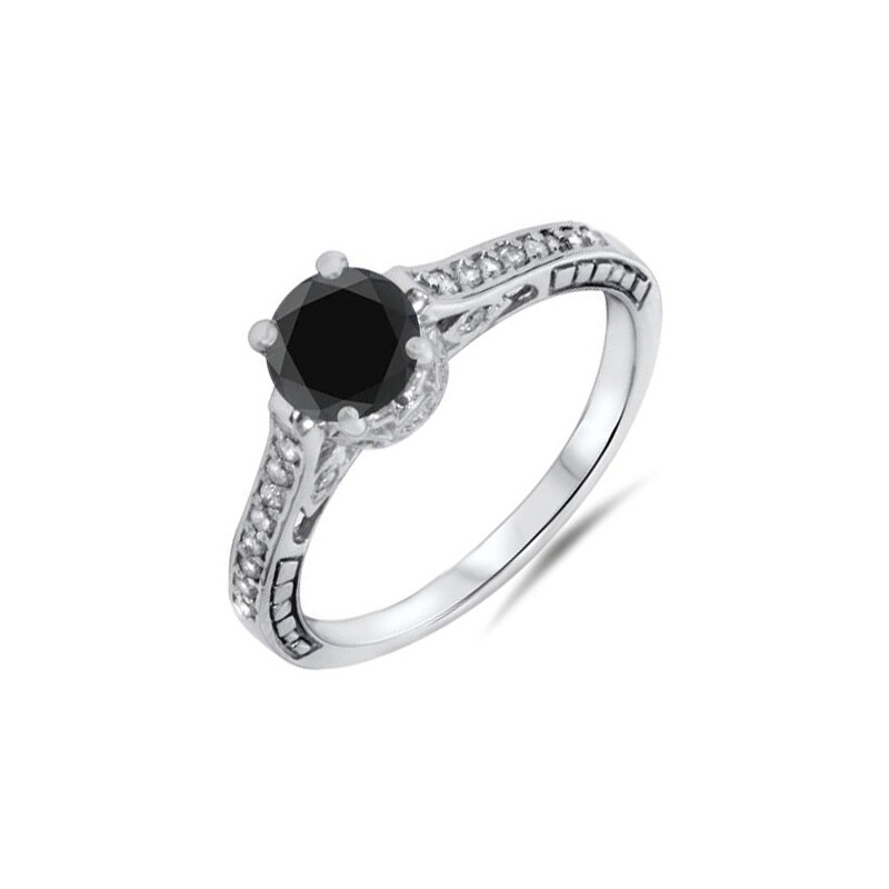 Eppi Zlatý zásnubní prsten ve vintage stylu s černým diamantem Denica
