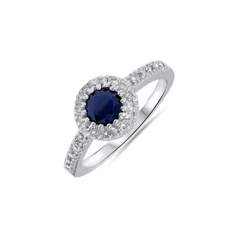 Eppi Pompézní prsten s diamanty a modrým safírem Damik