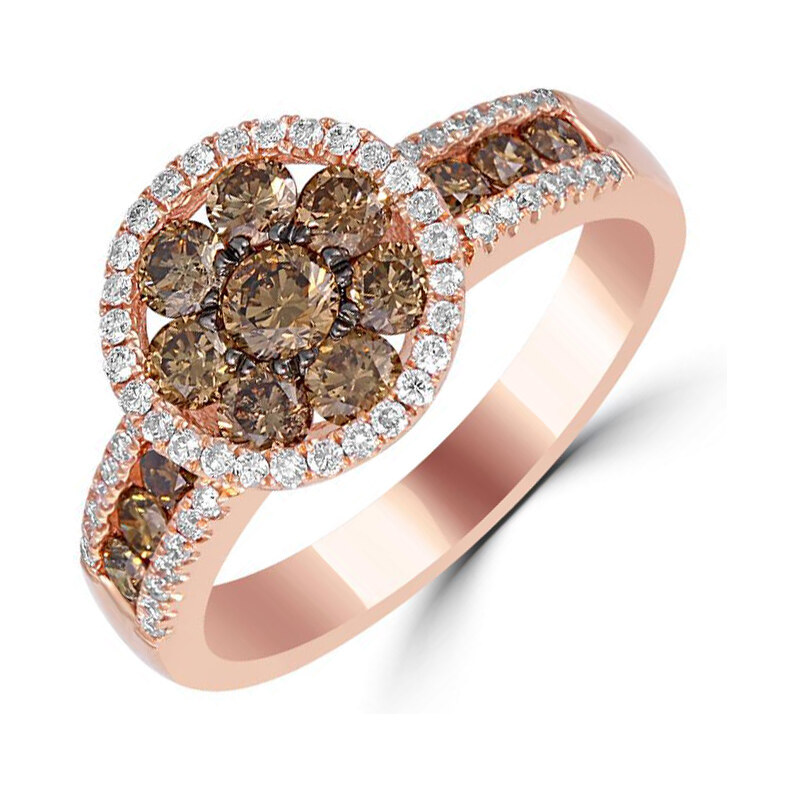 Eppi Zlatý prsten s champagne a bílými diamanty Slexa