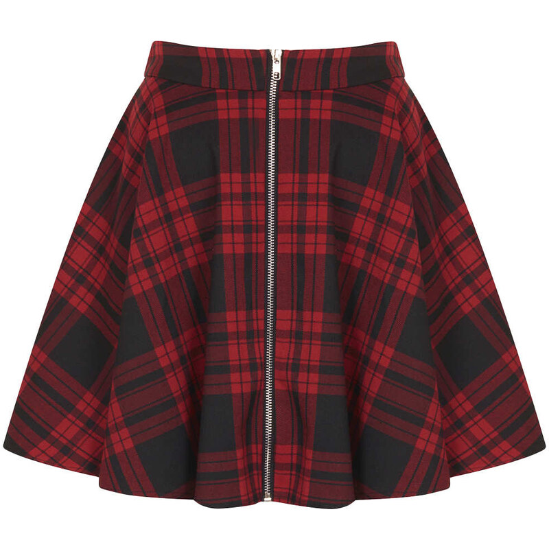 Topshop **Red Tartan Zip Front Skater Skirt by Oh My Love