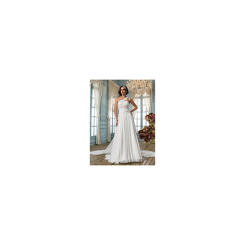 LightInTheBox A-line/Princess One Shoulder Court Train Chiffon Refined Wedding Dress