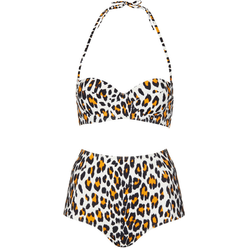 Topshop Leopard Push Up Bikini Top and Big Pant