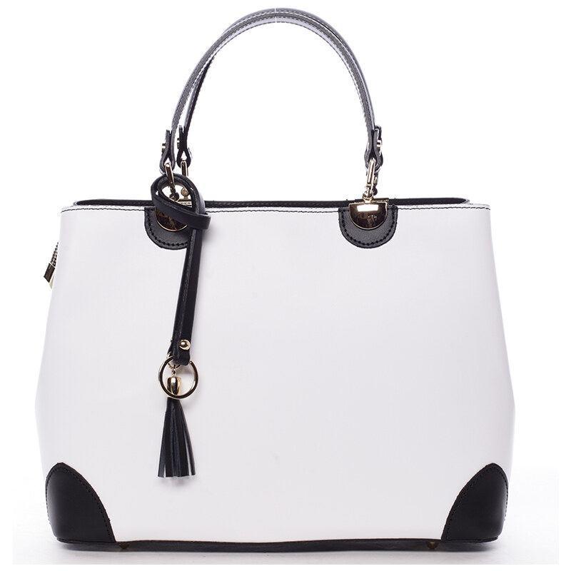 Bílo černá luxusní kožená kabelka ItalY Roderica černo/bílá