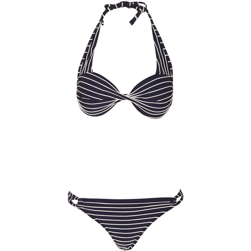 Topshop Navy Stripe Plunge Bikini