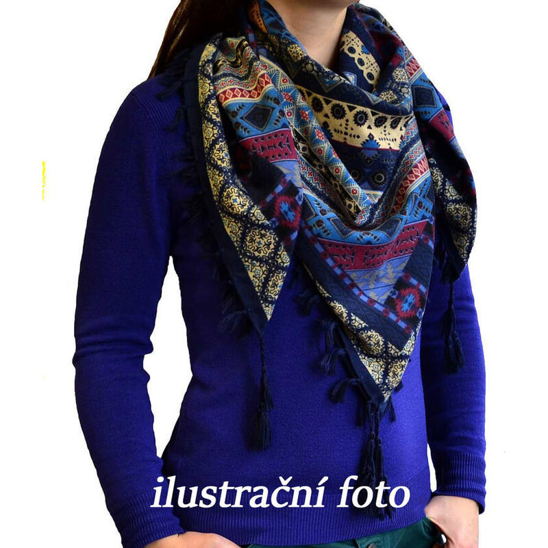 Maxi šátek - modro-fuchsiový se vzorem