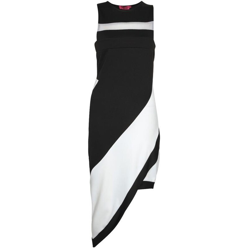 BOOHOO Asymetrické černo-bílé šaty Annabelle