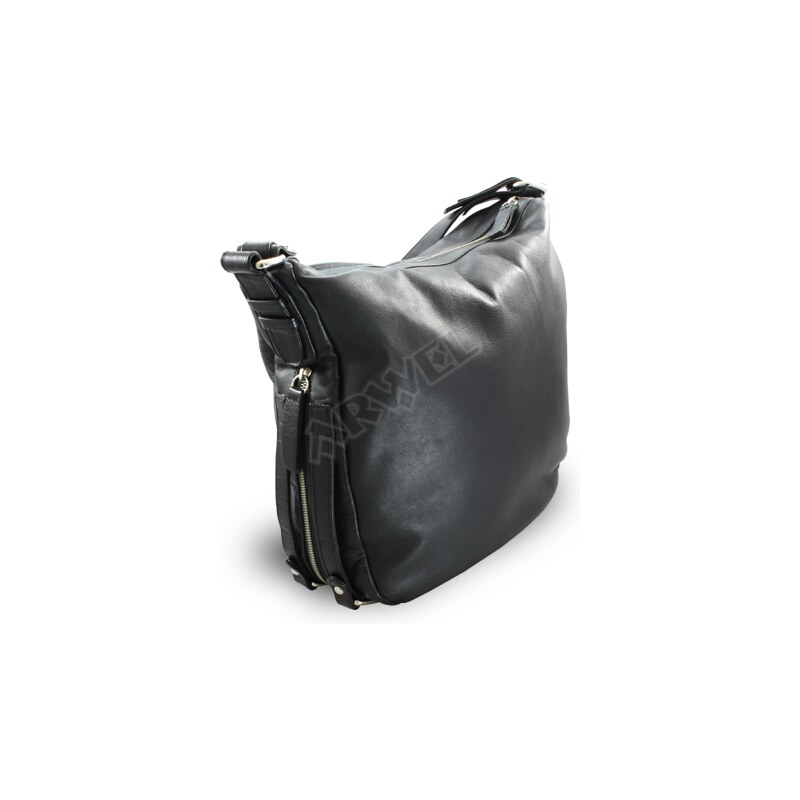 černá kožená zipová kabelka s bočními zipovými kapsami