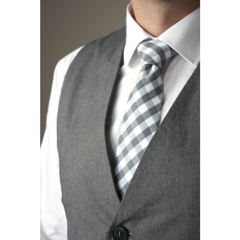 Klukovna Šedobílá károvaná kravata