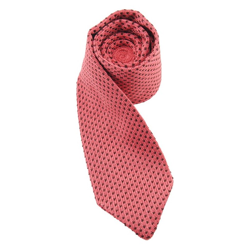 Gentleport Hedvábná pletená kravata - růžová s puntíky