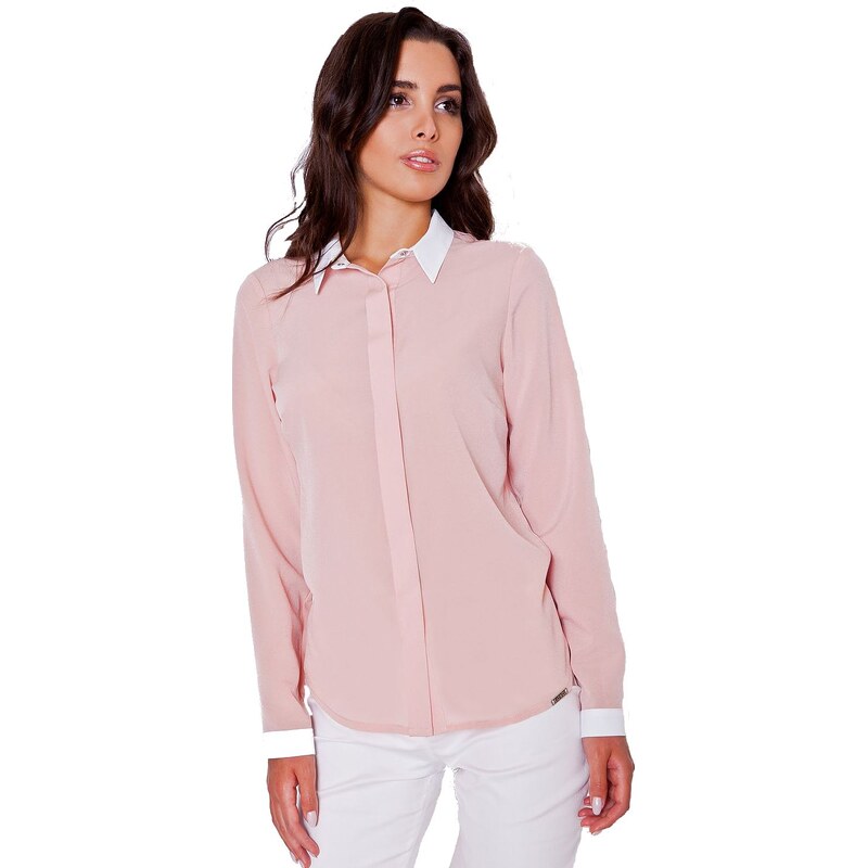Dámská košile s kontrastním límečkem KATRUS růžová Barva: růžová