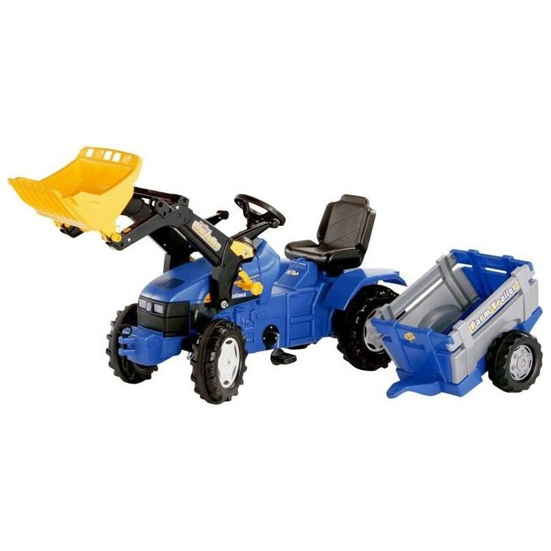 Rolly Toys Šlapací traktor Farmtrac New Holland s radlicí a přívěsem TD5050, modrý