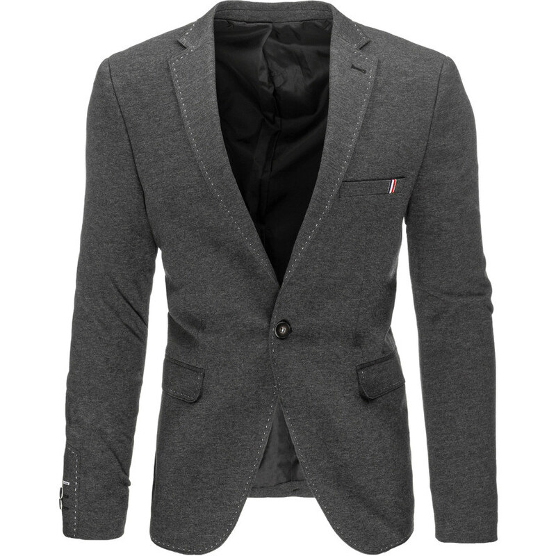 RIPRO Tmavě šedé decentní pánské sako s malou dekoraci na kapsičce