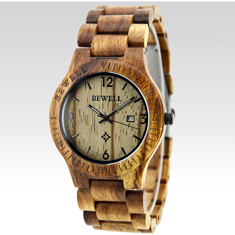 Bewell Dřevěné hodinky Larix světle hnědé