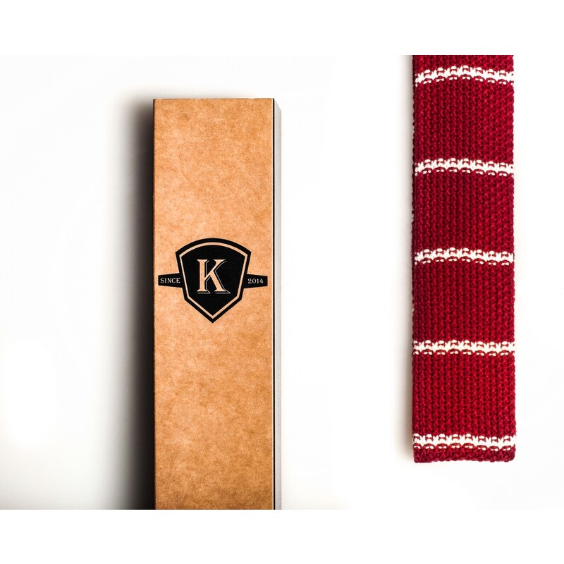 Kavalier's Pletená kravata - Rudá s bílou