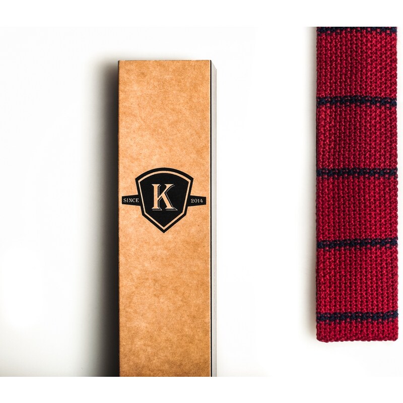 Kavalier's Pletená kravata - Rudá s tmavě modrou