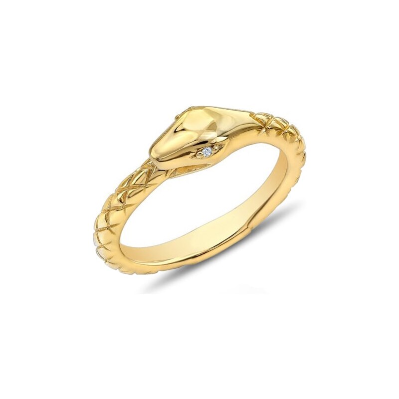Pozlacený stříbrný prsten s diamantem had KLENOTA