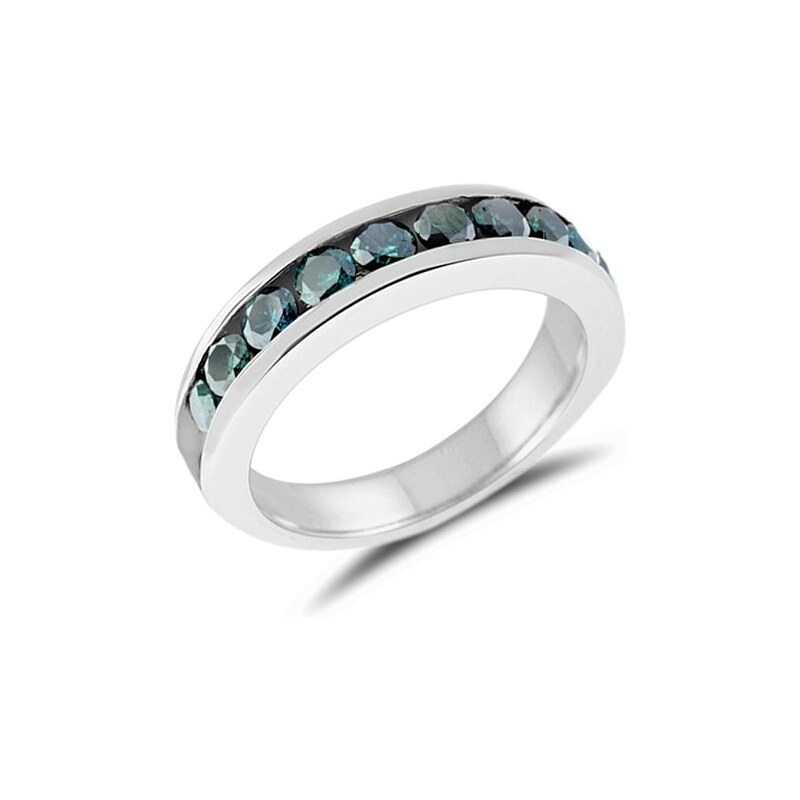 Snubní prsten z bílého zlata s modrými diamanty KLENOTA je2740