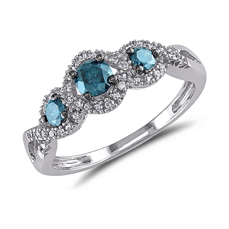 Prsten z bílého zlata s modrými a bílými diamanty KLENOTA je2737