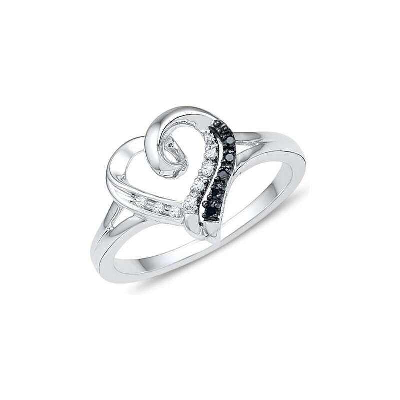 Srdcový stříbrný prsten s diamanty KLENOTA