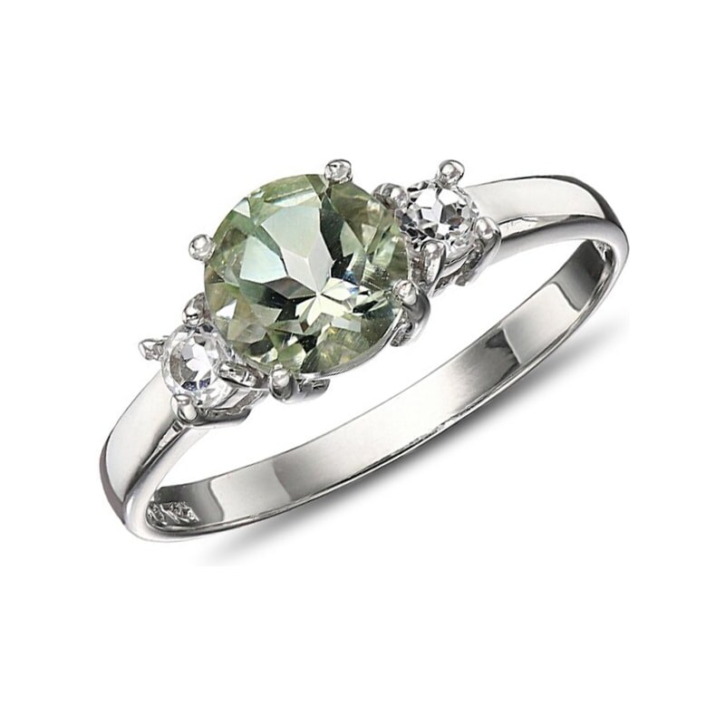 Stříbrný prsten se zeleným ametystem a topazy KLENOTA sil6784