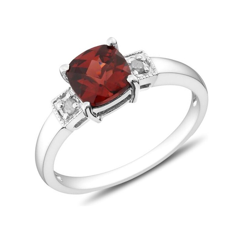 Stříbrný prsten s granátem a diamanty KLENOTA sil3631