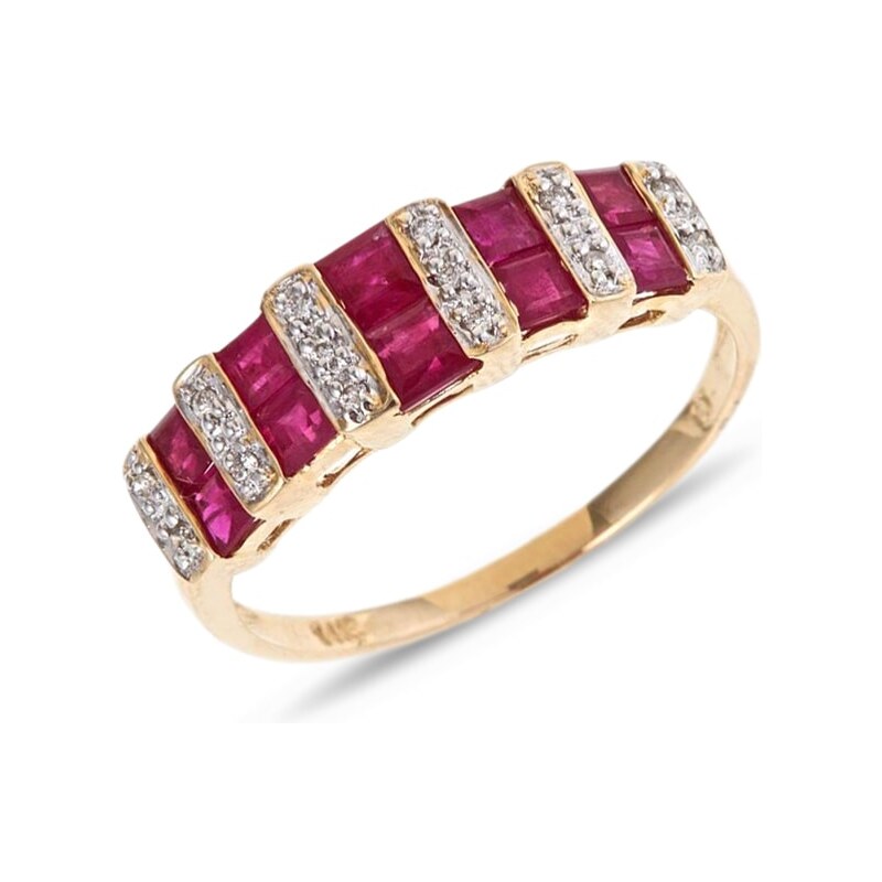 Zlatý prsten s rubíny a diamanty KLENOTA