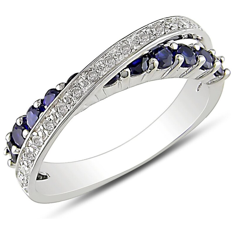Stříbrný prsten se safíry a diamanty KLENOTA sil1753