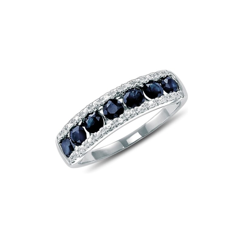 Stříbrný prsten se safíry a diamanty KLENOTA sil3321