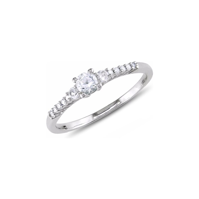 Stříbrný prsten se synetickými safíry a diamanty KLENOTA