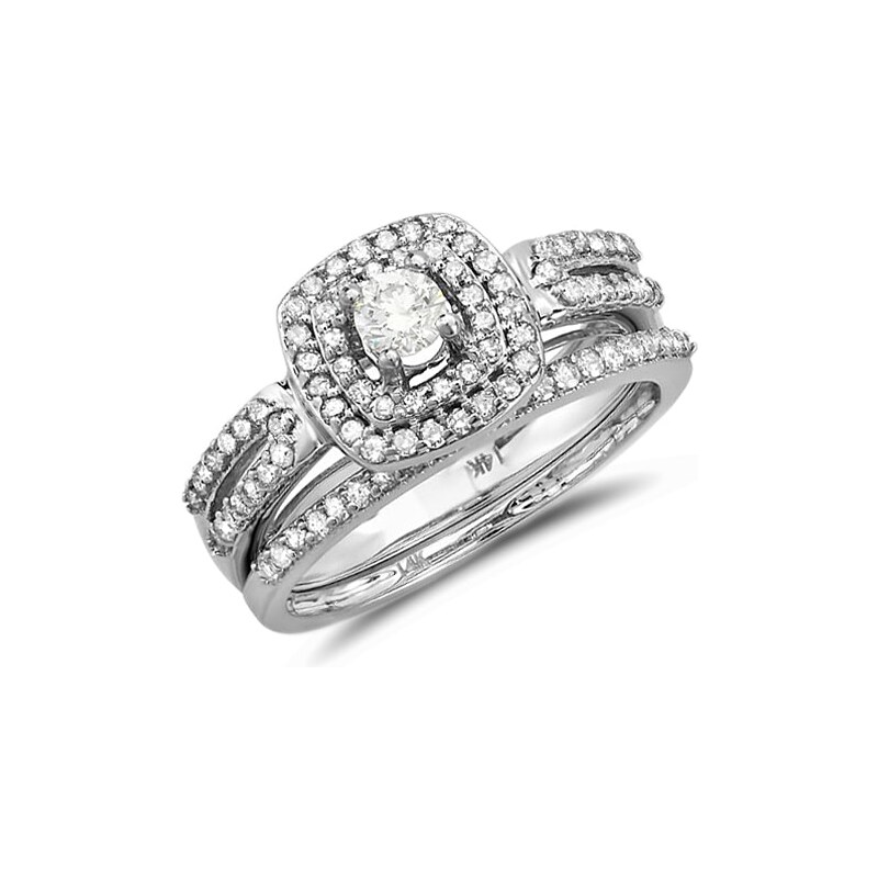 Souprava zásnubního a snubního prstenu z bílého zlata KLENOTA je2454