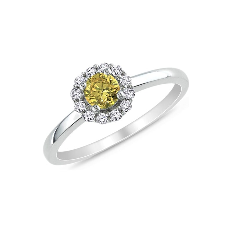 Zlatý prsten s bílým a žlutým diamantem KLENOTA kln1129