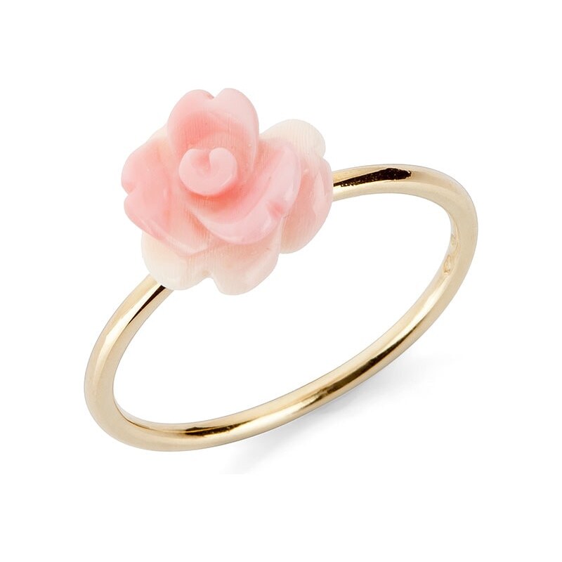 Zlatý prsten s růží z korálu KLENOTA kln1068