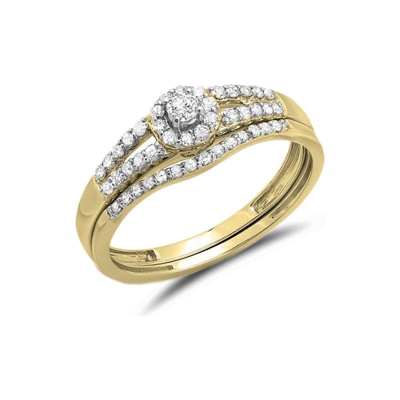 Briliantový zásnubní a snubní prsten ve žlutém zlatě KLENOTA je3132
