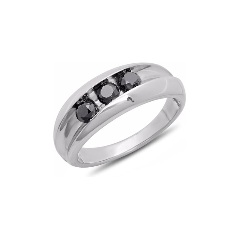 Pánský stříbrný snubní prsten s černými diamanty KLENOTA