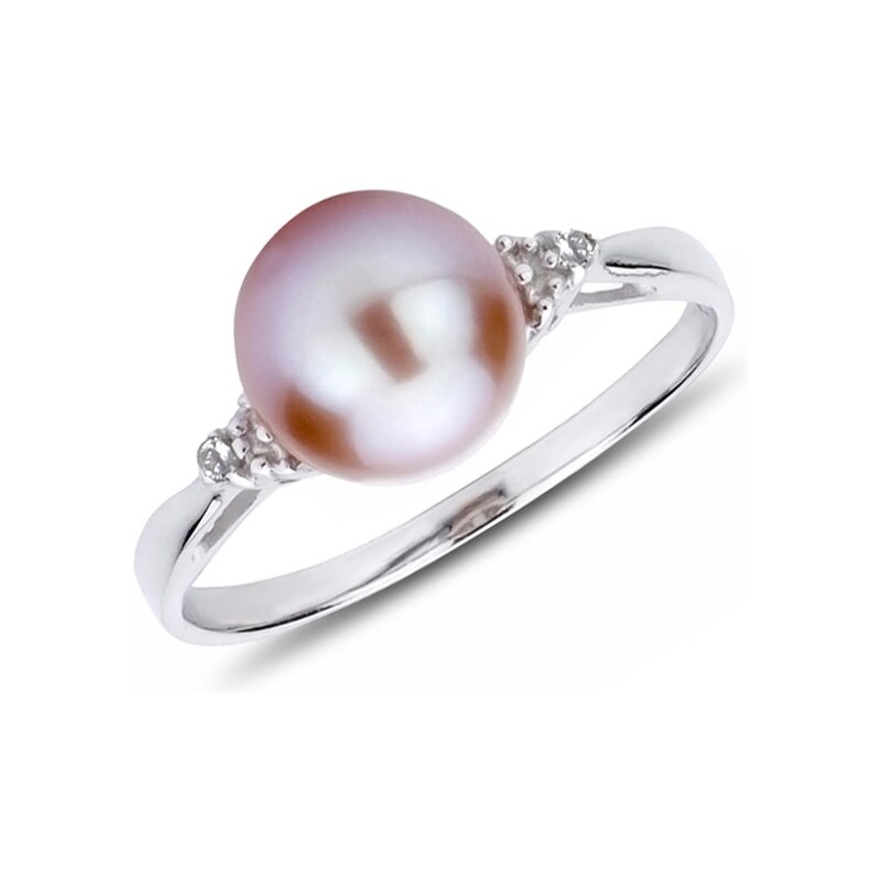 Stříbrný perlový prsten s diamanty KLENOTA k0105049