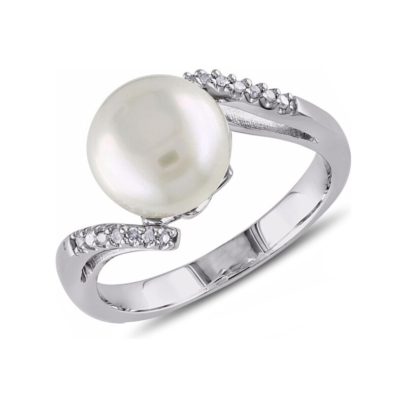 Stříbrný prsten s bílou perlou a diamanty KLENOTA sil6175