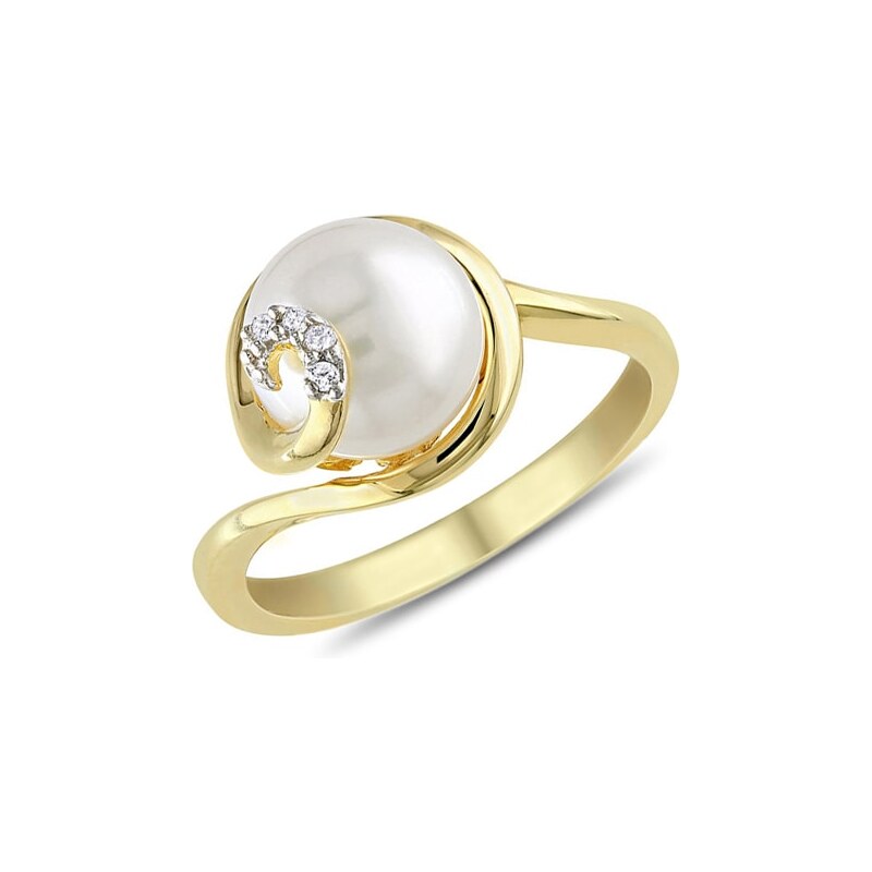 Pozlacený prsten s perlou a diamanty KLENOTA kln5047yag