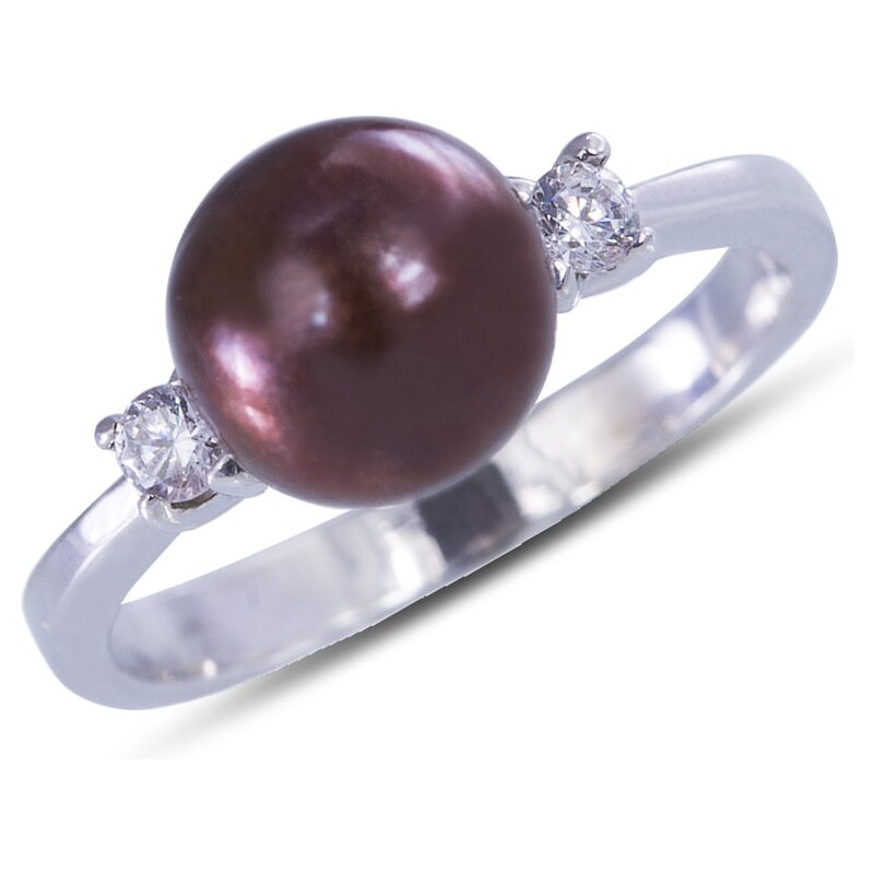 Zlatý prsten s hnědou sladkovodní perlou a diamanty KLENOTA kln5177w