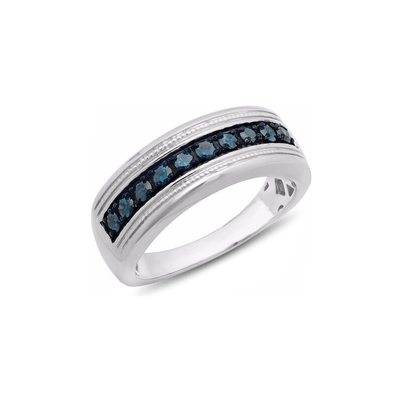 Pánský stříbrný prsten s modrými diamanty KLENOTA