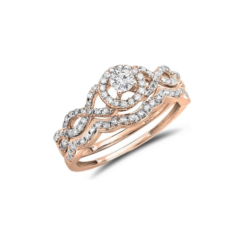Diamantový zásnubní a snubní prsten z růžového zlata KLENOTA je2727