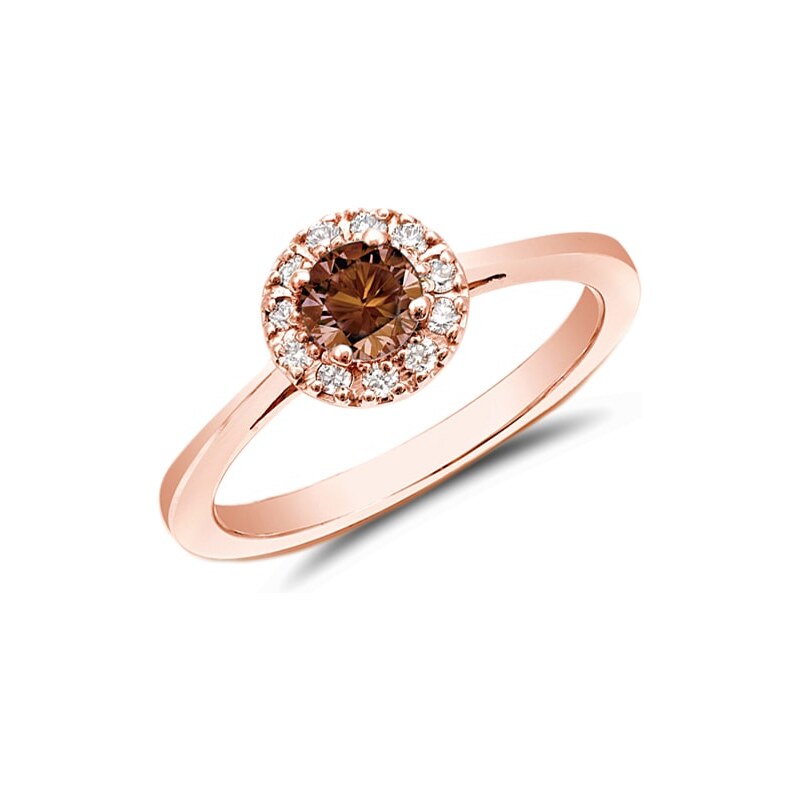 Prsten s hnědým diamantem, růžové zlato KLENOTA