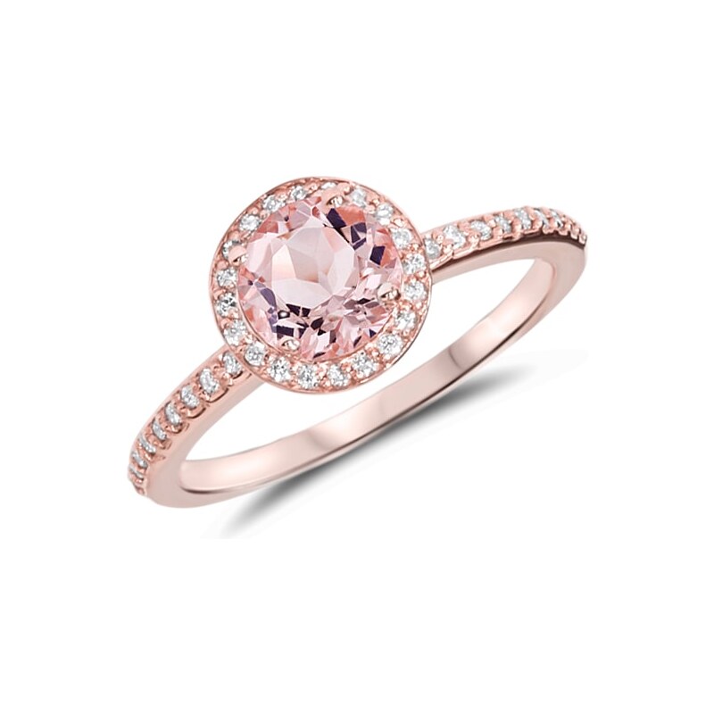 Zásnubní prsten v růžovém zlatě s morganitem a diamanty KLENOTA k0523014