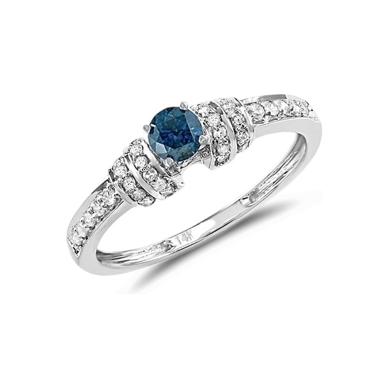 Zásnubní prsten s modrým diamantem v bílém zlatě KLENOTA je094