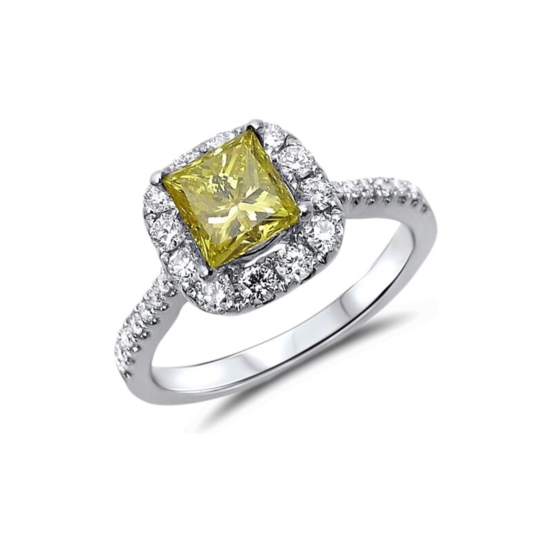 Zlatý zásnubní prsten se žlutým diamantem KLENOTA je3083