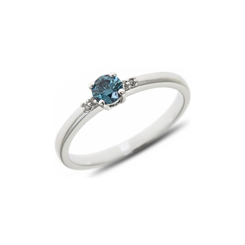 Zlatý zásnubní prsten s modrým diamantem KLENOTA