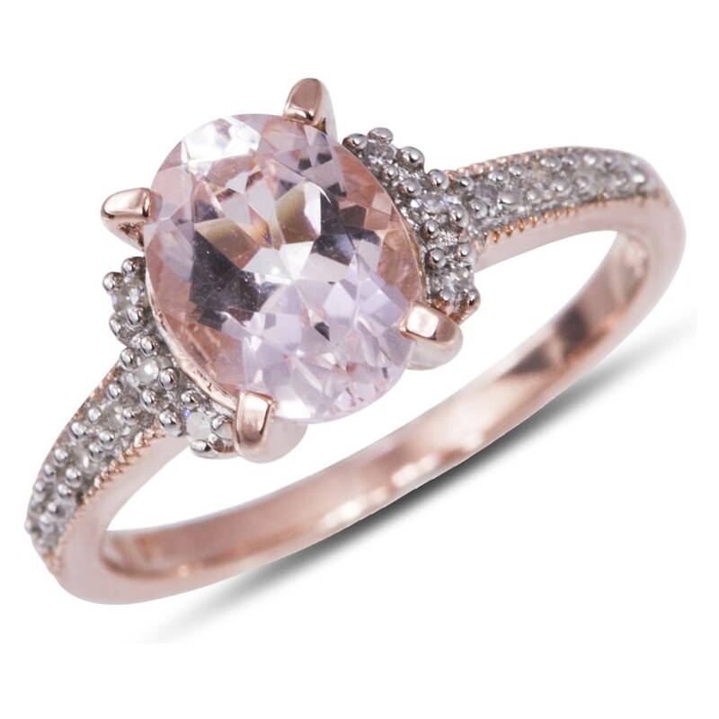 Pozlacený prsten s morganitem a diamanty KLENOTA sil1544