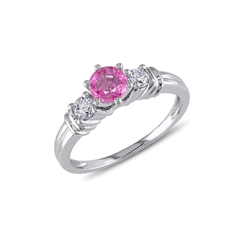 Zásnubní zlatý prsten s růžovým safírem a diamanty KLENOTA k0119012